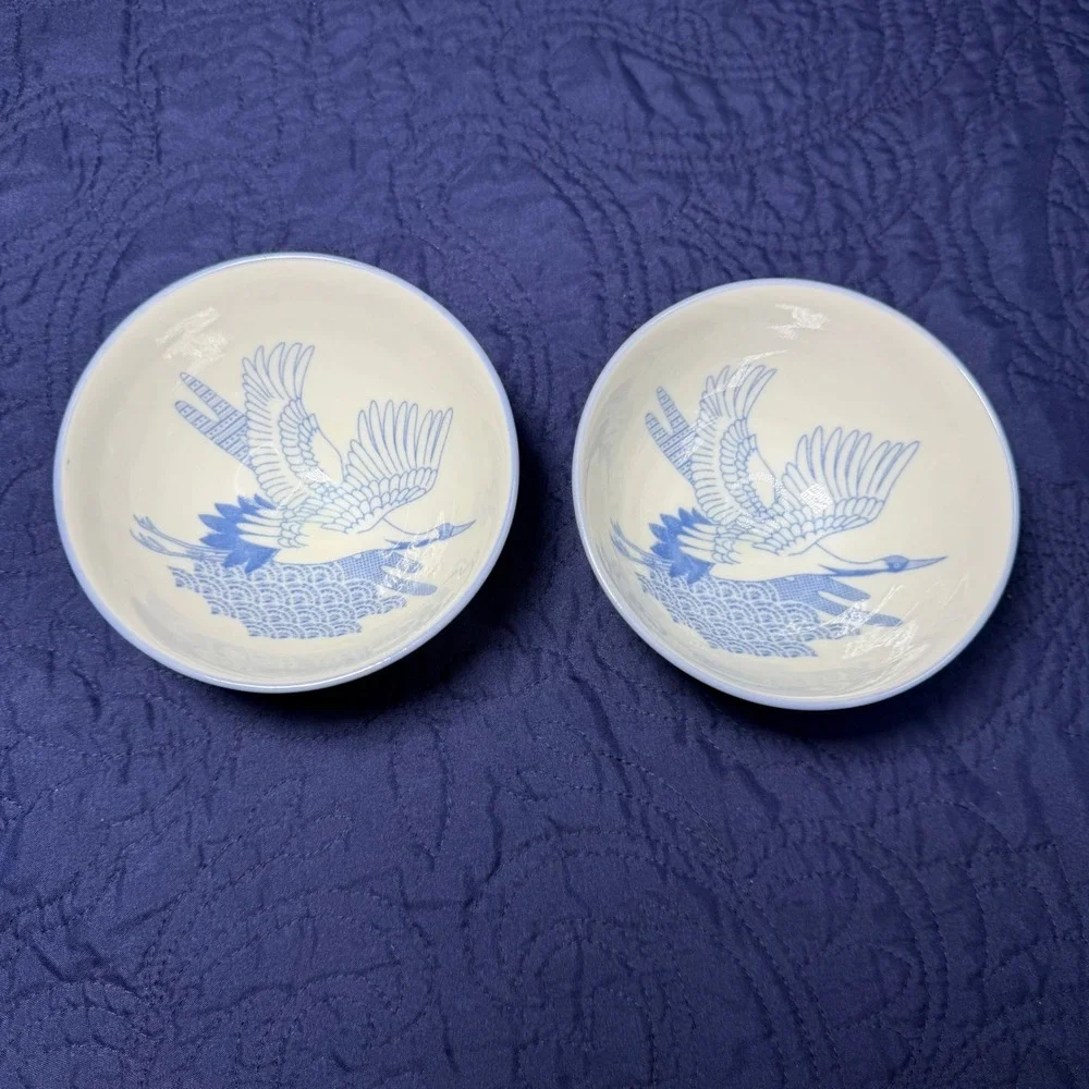Lot Of 2 Mino ware Japanese Ceramics Rice Bowl Flying Crane made in Japan